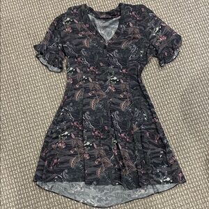 All Saints Grey Floral High-Low V-Neck Dress